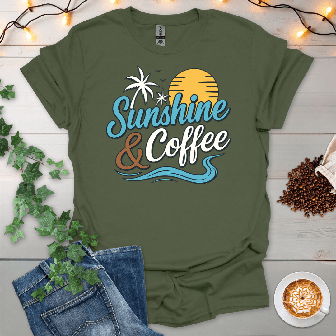 Sunshine And Coffee Palm Tree T-Shirt